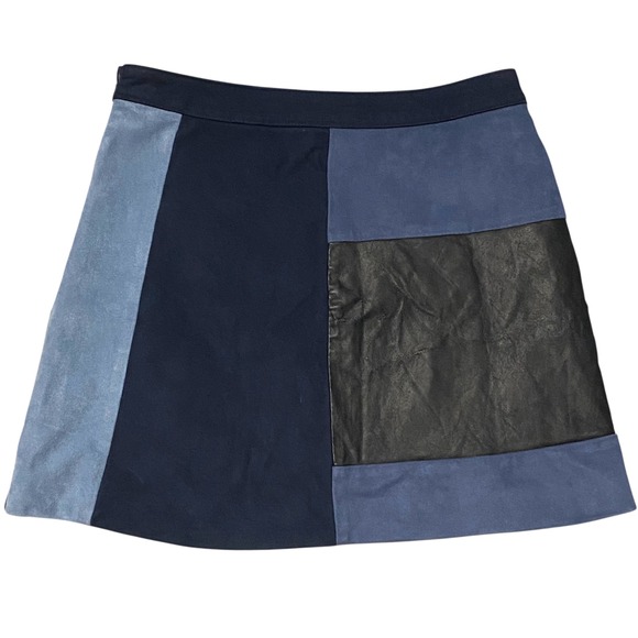 Abercrombie & Fitch Blue Patchwork Faux Leather Suede A-Line Mini Skirt Size 6 - Picture 6 of 6